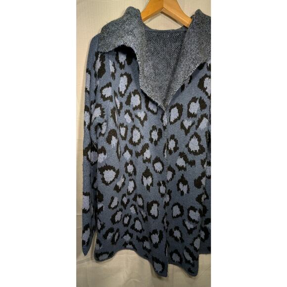 Denim & Co. Womens Jacquard Long-Sleeve Open-Front Cardigan XL Blue Animal Print - Picture 2 of 7